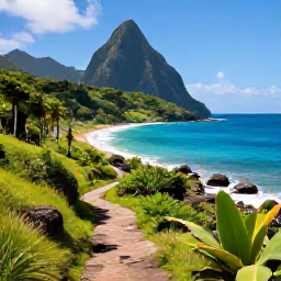 Caribbean Holidays, Saint Lucia Walking, A scenic coastal walking trail in Saint Lucia in March, with green hills, tropical vegetation and bright Caribbean sea