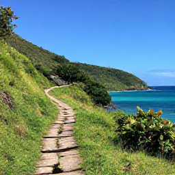 Caribbean Holidays, Saint Lucia Walking Holidays, A scenic coastal walking trail in Saint Lucia with lush green hills, turquoise sea and a clear blue sky