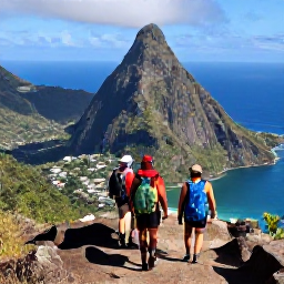 Caribbean Holidays, Saint Lucia Walking Holidays, Hikers climbing the Gros Piton trail in Saint Lucia with dramatic volcanic scenery and ocean views