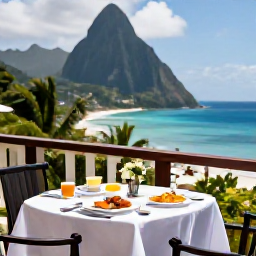 Caribbean Holidays, Saint Lucia Weddings, Romantic honeymoon breakfast on a private Saint Lucia balcony overlooking the Caribbean Sea and lush hills