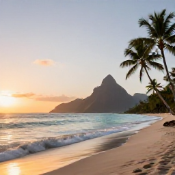 Caribbean Holidays, Saint Lucia Wellness, A peaceful Saint Lucia beach at sunrise in December, calm turquoise water, soft golden light and a few palm trees