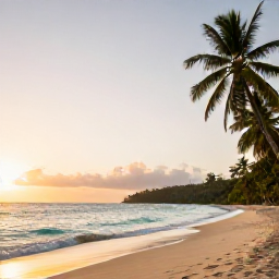 Caribbean Holidays, Saint Lucia Wellness, A peaceful Saint Lucia beach at sunrise, soft golden light, calm turquoise sea and palm trees