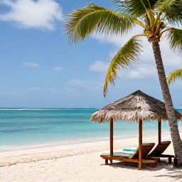 Caribbean Holidays, Saint Lucia Wellness, A tranquil Saint Lucia beach in May with calm turquoise water, palm trees and a comfortable shaded spa area