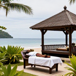 Caribbean Holidays, Saint Lucia Wellness, An open-air spa treatment on a Saint Lucia beach, tropical greenery, wooden treatment pavilion and calm sea