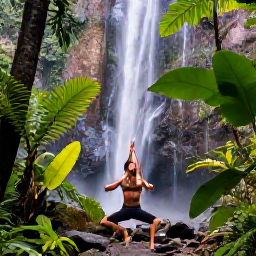 Caribbean Holidays, Saint Lucia Wellness, Lush Saint Lucia rainforest trail with a traveller practising gentle yoga beside tropical plants and a waterfall