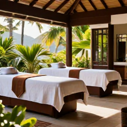 Caribbean Holidays, Saint Lucia Wellness, Quiet luxury spa setting at a Caribbean resort in Saint Lucia, with tropical greenery, treatment rooms and soft morning light