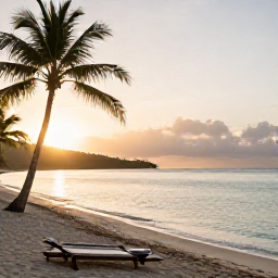 Caribbean Holidays, Saint Lucia Wellness, Quiet Saint Lucia beach at sunrise in September, calm turquoise water, soft golden light, palm trees and a peaceful wellness atmosphere