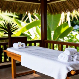 Caribbean Holidays, Saint Lucia Wellness, Relaxing Saint Lucia spa treatment in a bright tropical spa, natural wood, flowers, towels and soft daylight