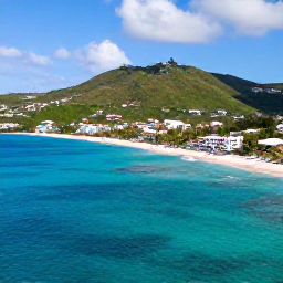 Caribbean Holidays, Saint Martin All Inclusive, Aerial view of Saint Martin and Sint Maarten, showing turquoise Caribbean water, sandy beaches and green hills