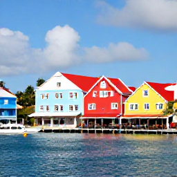 Caribbean Holidays, Saint Martin All Inclusive, Colourful waterfront in Philipsburg, Sint Maarten, with shops, restaurants, small boats and bright Caribbean buildings