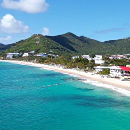 Caribbean Holidays, Saint Martin Beaches, A wide aerial view of Saint Martin and Sint Maarten's turquoise coastline, sandy beaches, green hills and bright Caribbean sunshine