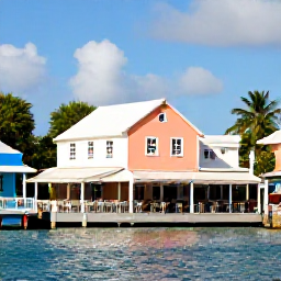 Caribbean Holidays, Saint Martin Business Class, Colourful waterfront restaurants and caf&eacute;s in Marigot, Saint Martin, on a sunny Caribbean afternoon