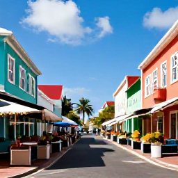 Caribbean Holidays, Saint Martin Culture, Colourful street scene in Marigot, Saint Martin, with French caf&eacute;s, local market stalls and Caribbean sunshine