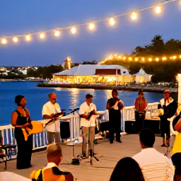 Caribbean Holidays, Saint Martin Culture, Local musicians performing Caribbean music at an outdoor evening gathering near the waterfront in Sint Maarten, with relaxed visitors and warm lights