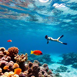 Caribbean Holidays, Saint Martin Fishing, Colourful reef fish viewed by a snorkelling angler in clear shallow water beside Saint Martin, tropical reef and sunlight filtering through the sea