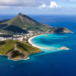 Caribbean Holidays, Saint Martin Holidays, Aerial photograph of Saint Martin and Sint Maarten showing turquoise bays, green hills and the island's distinctive coastline