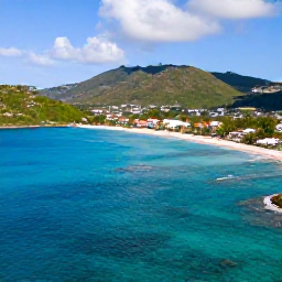 Caribbean Holidays, Saint Martin Holidays, Aerial view of Saint Martin and Sint Maarten coastline, turquoise Caribbean water, sandy beaches and green hills