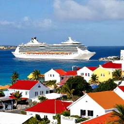 Caribbean Holidays, Saint Martin Holidays, Colourful Philipsburg waterfront in Sint Maarten with shops, cruise ships, palm trees and Caribbean sea