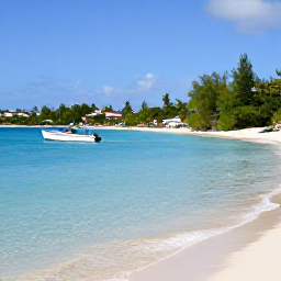 Caribbean Holidays, Saint Martin Holidays, Small boat approaching Pinel Island near Saint Martin, calm turquoise lagoon, white sand and tropical vegetation
