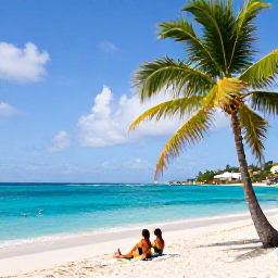 Caribbean Holidays, Saint Martin Honeymoons, Secluded white sand beach with turquoise water and a couple relaxing beneath palm trees in Saint Martin