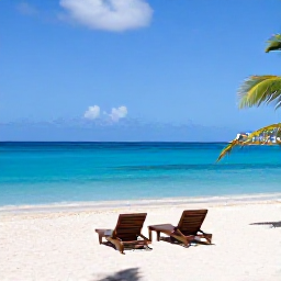 Caribbean Holidays, Saint Martin Honeymoons, Secluded white sand beach with two sun loungers, turquoise Caribbean water and palm trees on Saint Martin