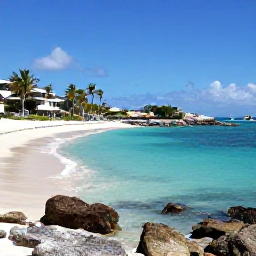 Caribbean Holidays, Saint Martin Instagram, A quiet white-sand cove in Saint Martin with turquoise water, rocky headland, palm trees and a lone paddleboarder