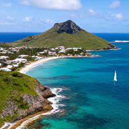 Caribbean Holidays, Saint Martin Instagram Spots, Aerial-style coastal view of Saint Martin and Sint Maarten, showing turquoise bays, rugged green coastline and a small sailboat in the sea
