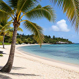 Caribbean Holidays, Saint Martin June, A quiet sandy beach on Saint Martin in June, framed by palm trees, clear shallow water and lush tropical vegetation