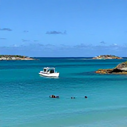 Caribbean Holidays, Saint Martin June, A small boat cruising past rocky islets near Saint Martin and Sint Maarten in June, with snorkellers in clear turquoise water