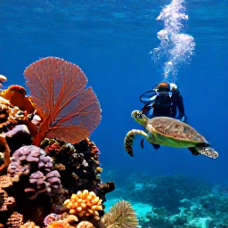 Caribbean Holidays, Saint Martin Scuba Diving, Colourful Caribbean reef with tropical fish, sea fans and a sea turtle near Saint Martin