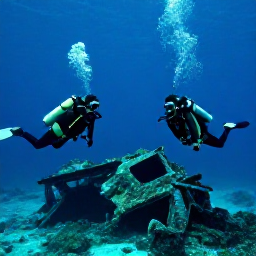 Caribbean Holidays, Saint Martin Scuba Diving, Scuba divers visiting a wreck in blue Caribbean water near the island of Saint Martin