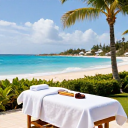 Caribbean Holidays, Saint Martin Spa Breaks, Relaxing beachfront spa treatment at a luxury resort on Saint Martin, with turquoise sea and palm trees in the background