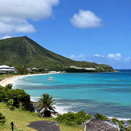 Caribbean Holidays, Saint Martin Tours, A scenic panoramic view of Saint Martin and Sint Maarten coastline, turquoise sea, green hills and small boats under a bright Caribbean sky