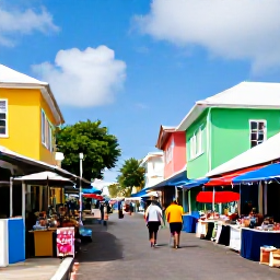 Caribbean Holidays, Saint Martin Walking, A friendly Caribbean village street in Marigot with colourful buildings, a local market and walkers exploring