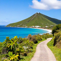 Caribbean Holidays, Saint Martin Walking, A scenic coastal walking trail on Saint Martin with turquoise sea, green hills and a sunny Caribbean sky