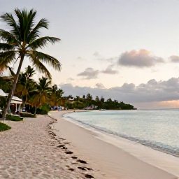 Caribbean Holidays, Saint Martin Wellness, Quiet Caribbean beach on Saint Martin with calm turquoise water, soft white sand, palm trees and a peaceful morning atmosphere