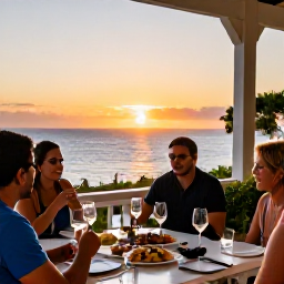 Caribbean Holidays, Saint Martin Wine, Sunset wine tasting on a terrace in Grand Case, with Caribbean sea views, small plates and relaxed guests
