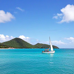 Caribbean Holidays, Saint Vincent Adventure, A small sailing boat travelling between turquoise bays and green islands in the Grenadines under a bright Caribbean sky