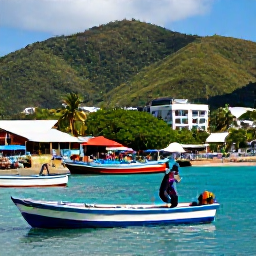 Caribbean Holidays, Saint Vincent April, Colourful waterfront in Kingstown, Saint Vincent, with local boats, market stalls and green hills in the background
