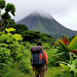 Caribbean Holidays, Saint Vincent Backpacking, A backpacker hiking through lush rainforest on Saint Vincent towards La Soufri&egrave;re, with misty volcanic slopes and tropical vegetation