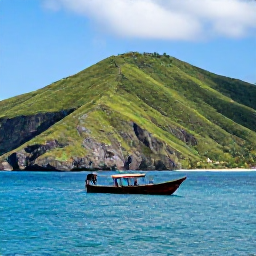 Caribbean Holidays, Saint Vincent Backpacking, A small wooden boat travelling between sunny Caribbean islands, with dramatic green hills and clear blue sea