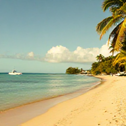 Caribbean Holidays, Saint Vincent Beaches, A quiet golden-sand beach on Saint Vincent with calm turquoise water, palm trees and a few small fishing boats in warm November sunlight