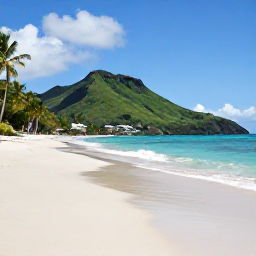 Caribbean Holidays, Saint Vincent Beaches, A wide, quiet Caribbean beach on Saint Vincent with palm trees, clear turquoise water and green volcanic hills in the background