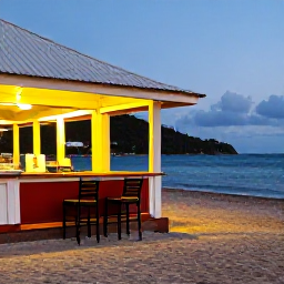 Caribbean Holidays, Saint Vincent Beaches, Local Caribbean restaurant beside the sea in Saint Vincent, serving fresh seafood during a warm June evening