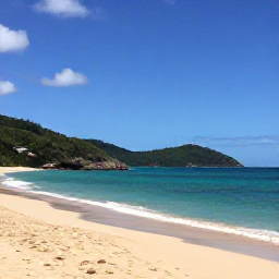 Caribbean Holidays, Saint Vincent Beaches, Quiet tropical beach on Saint Vincent and the Grenadines in June, turquoise sea, green hills and soft golden sand