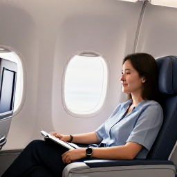 Caribbean Holidays, Saint Vincent Business Class, Business class traveller relaxing in a comfortable aircraft seat before a flight to Saint Vincent and the Grenadines