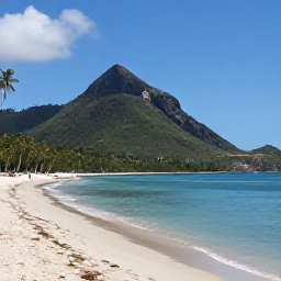 Caribbean Holidays, Saint Vincent Business Class, Peaceful tropical beach on Saint Vincent with calm blue water, green hills and a few visitors in September