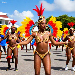 Caribbean Holidays, Saint Vincent Carnival, Colourful Caribbean carnival costumes and dancers parading through Kingstown, Saint Vincent, in bright February sunshine