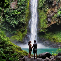 Caribbean Holidays, Saint Vincent Couples Holidays, Couple hiking through lush tropical rainforest towards a waterfall on Saint Vincent