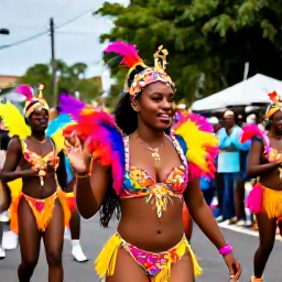 Caribbean Holidays, Saint Vincent Culture, Vibrant Vincy Mas carnival parade in Kingstown with colourful costumes, dancers, musicians and spectators
